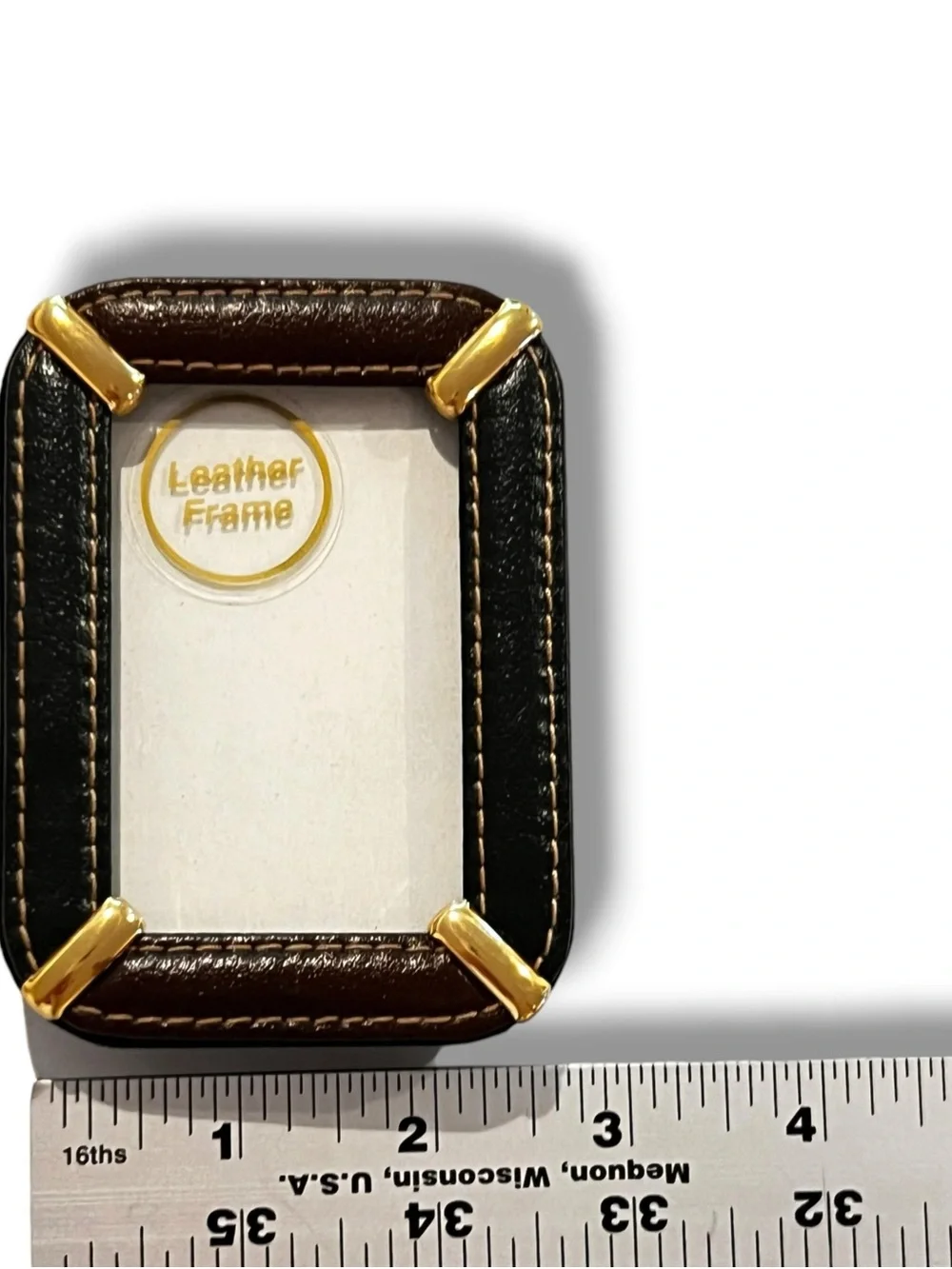 Lot Of 2- Leather Photo Frame 2'x3' Brown Dark Green Brass NEW E-6
